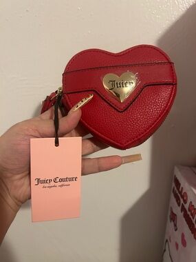 Juicy Couture Red Heart Mini Coin Pouch with Gold Heart Plaque